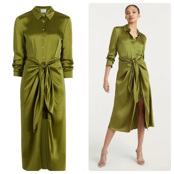 ❌SOLD❌Cinq a sept jacey green silk button down faux wrap dress FINAL PRICE - Picture 6 of 13